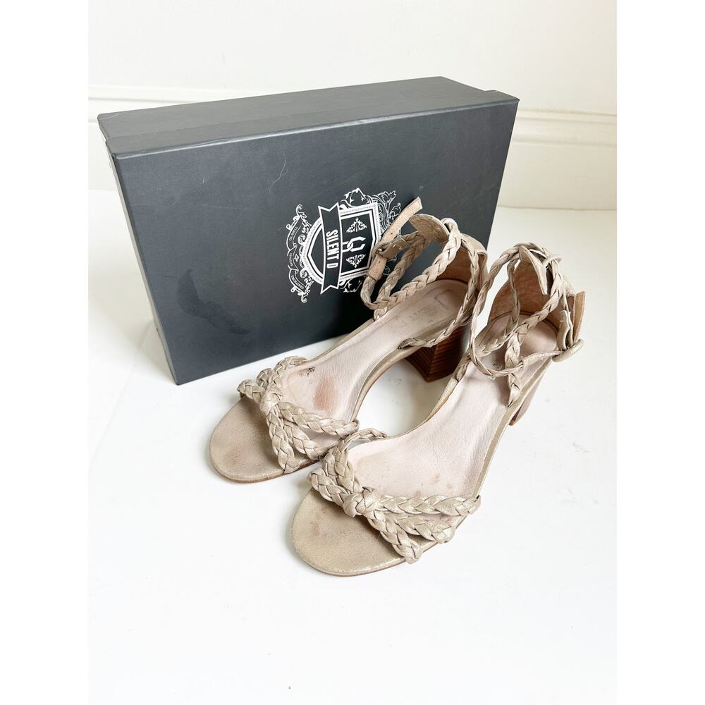 Silent D Raxiera Gold Braided Block Heel Sandals - Size 8